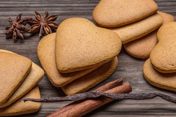 Fototapeta na wymiar Heart-cookies with handmade cinnamon. 