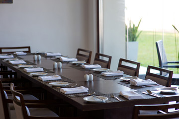 served table in empty restaurant