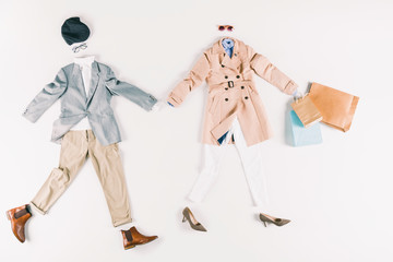 stylish clothes with shopping bags