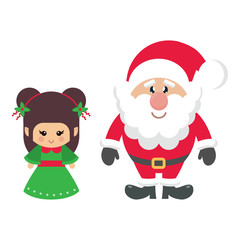 cartoon cute christmas elf and santa claus