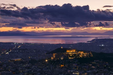 Foto op Aluminium View of Acropolis and city of Athens from Lycabettus hill at sunset, Greece.    © milangonda