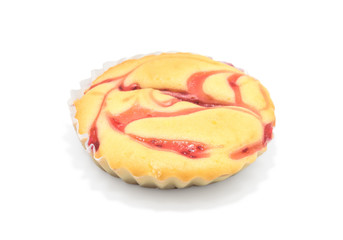 Home made Cherry cake on white background.