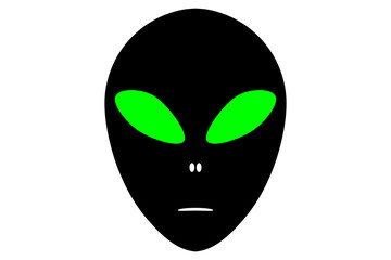 Alien face emoji. Humanoid silhouette avatar with green eyes. Vector.