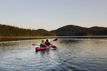 Canoeing in a mountain lake
