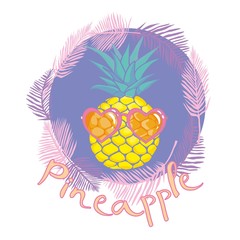 pineapple with glasses tropical, vector, illustration, design, exotic, food, fruit