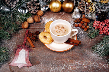 Christmas still life with coffee .Merry Christmas