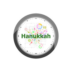 Text Hanukkah on digital background. Holiday concept . Set of modern flat design concept icons for internet marketing. Watch clock isolated on white background
