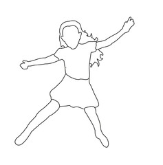 vector, isolated sketch little girl jumping