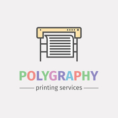 Plotter with roll of paper. Logo design for the printing industry. Vector line icon.