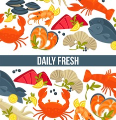 Daily fresh seafood commercial banner with exotic food