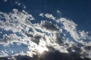 太陽の日差しと青空と雲「雲の風景」（未来を信じて、めぐり逢い、輝きのある人生、ライフプラン、人生設計、保険などのイメージ）