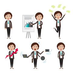 Character of Business women in different working pose.