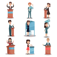 Elections and voting set, political candidates and voting process vector Illustrations