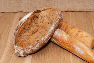 French black bread, loaf and ciabatta
