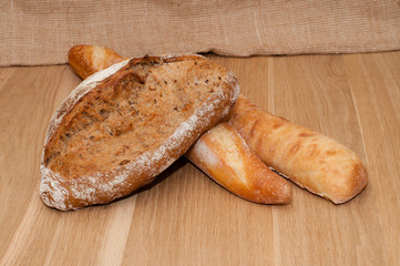 French black bread, loaf and ciabatta