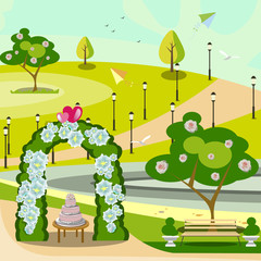 Garden wedding arch in park