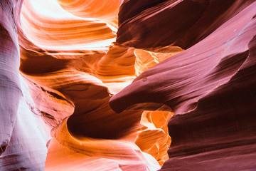Beautiful colorful light and shapes of Eagle head sand rock in Lower Antelope Canyon