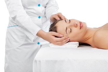 Beautiful Young Woman Getting Head Massage