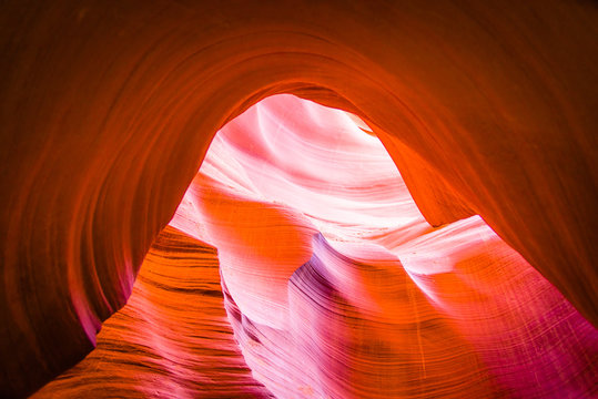 Beautiful light and shapes of colorful Cave sand rock in Lower Antelope Canyon in HDR style