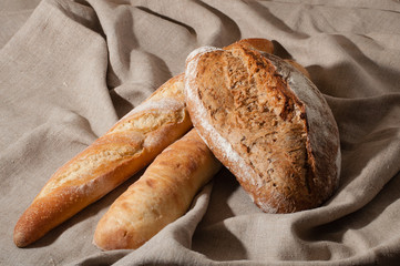 Bread in the background of linen cloth