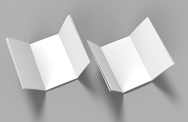 Half fold then tri fold brochure ready for your design. Blank white 3d render illustration.