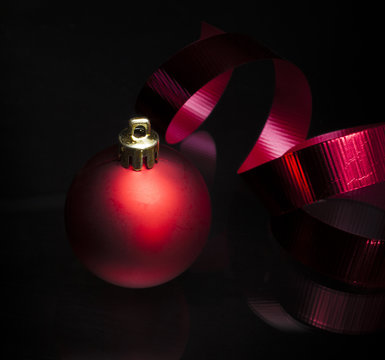 Red Holiday Ornament And Ribbon
