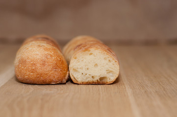 Ciabatta on a wooden board with space for text
