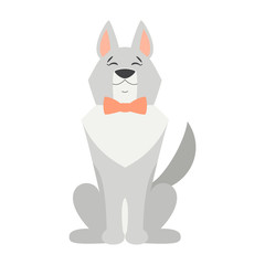Cute dog in a bow tie isolated vector illustration.