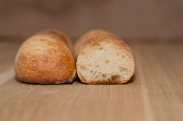Ciabatta on a wooden board with space for text