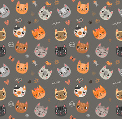 Seamless pattern with cats