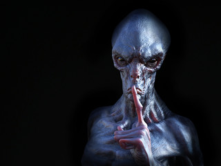 3D rendering of an alien creature hushing.