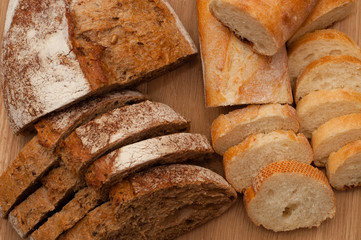 Bread chopped on wooden board with space for text