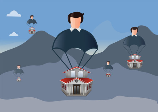 Real estate agent with house. Real Estate concept vector background. 