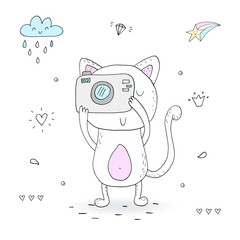 Funny Cartoon vector cat print. vector illustration