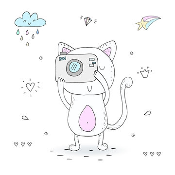 Funny Cartoon vector cat print. vector illustration