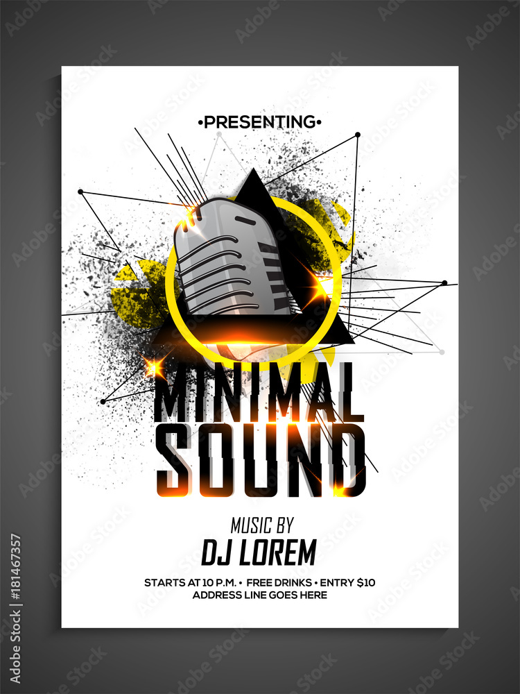 Canvas Prints Minimal sound flyer or banner design with microphone on grunge background.