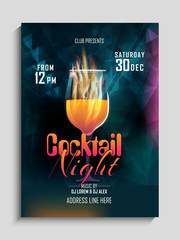 Cocktail night party flyer or banner design. - obrazy, fototapety, plakaty