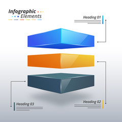 3D infographic element, or graph with three(3) steps.