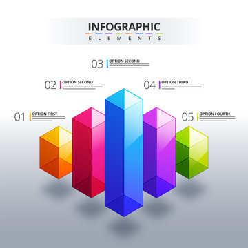 3D infographic element, or graph with five (5) steps.