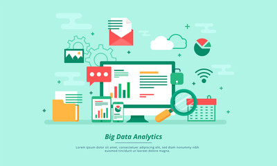 Big data, machine alogorithms, analytics concept saftey and security concept. Fin-tech (financial technology) background. flat illustration style.