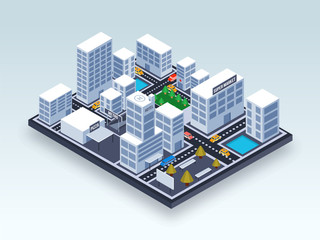 Isometric view of an urban city.
