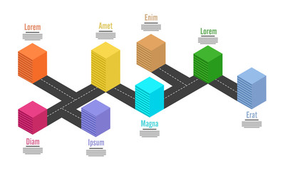 3D Timeline Infographics layout with EIght (8) steps.