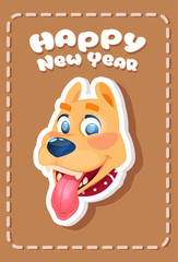 Happy New Year Card With Dog Image 2018 Symbol Vector Illustration