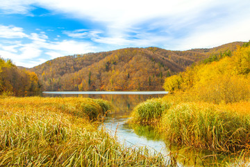 Beautiful landscape, in Plitvice Lakes National Park in Croatia in autumn 