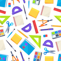 Seamless Pattern with Stationery Objects Isolated