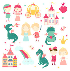 Obraz na płótnie Canvas Collection of cute fairy-tale characters