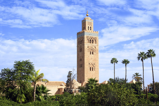 Famous Moroccan Koutoubia Mosque minaret, Marrakech, Morocco