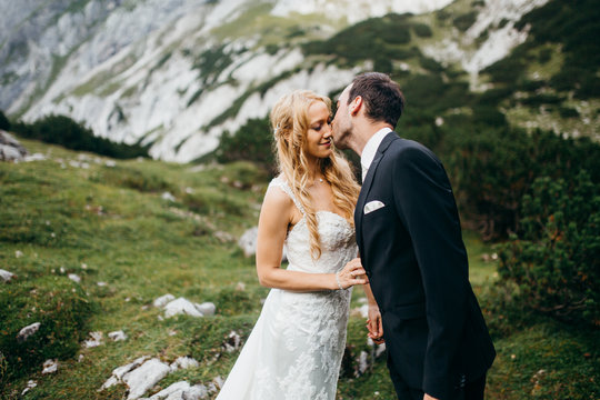 Pretty bride and groom in the beautiful place