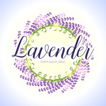 Vector lavender wreath. Beautiful violet lavender flowers colmposition. Design element. Isolated vector illustration.