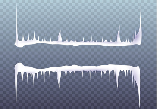 Snow icicles isolated on transparent background. Vector template for your design.